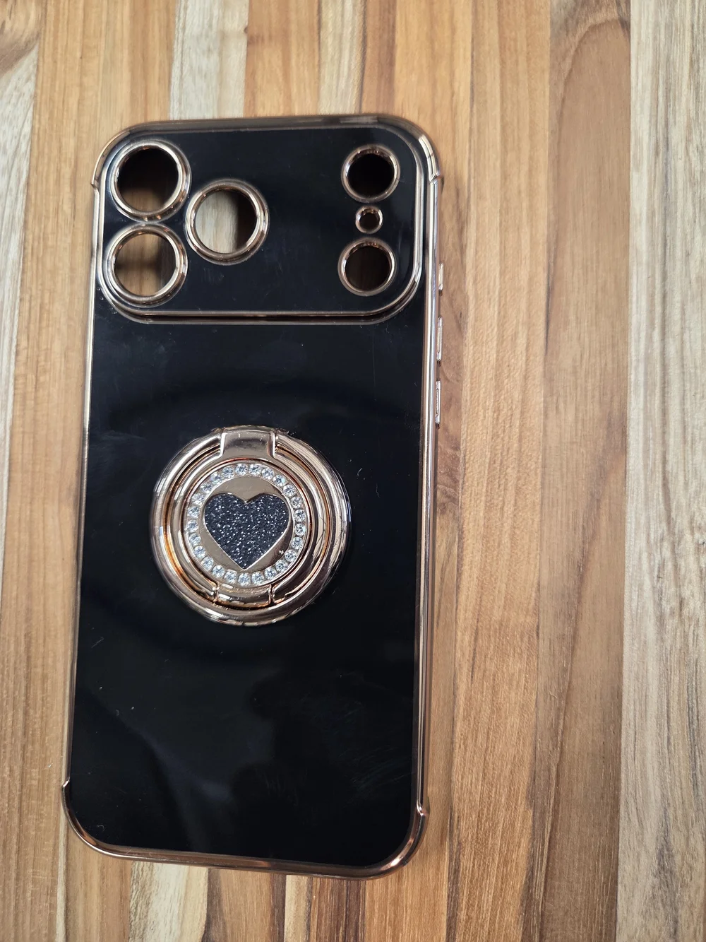 Black and Rose Gold 17 ProMax Protective Phone Case with Ring Holder